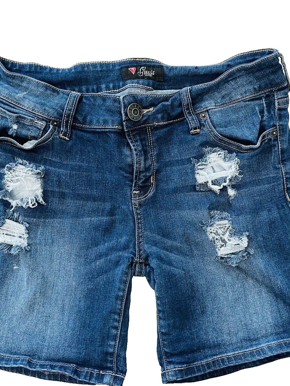 Vintage Guess Jean Shorts Women’s 30 Distressed 90s Y2K Blue Denim Bermuda